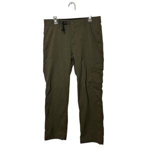 Prana Pants Mens Medium Green Cargo Nylon Stretch Zion Belted Hiking Trail 34x30